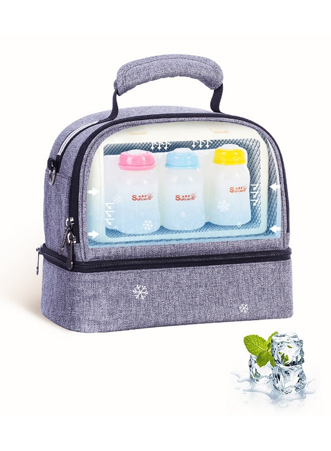 Insulated Bottle/Lunch Bag With 4 Pieces Penguin Ice Pack Set - Grey