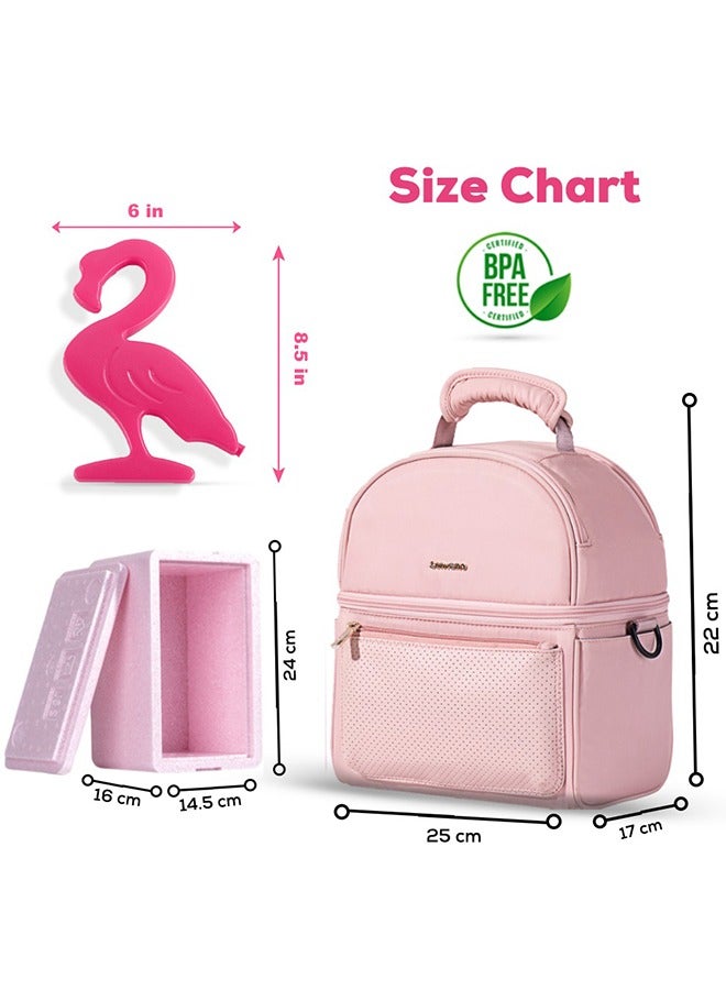 Insulated Lunch Bag With Thermo Box And 4 Pieces Flamingo Ice Pack Set - Pink