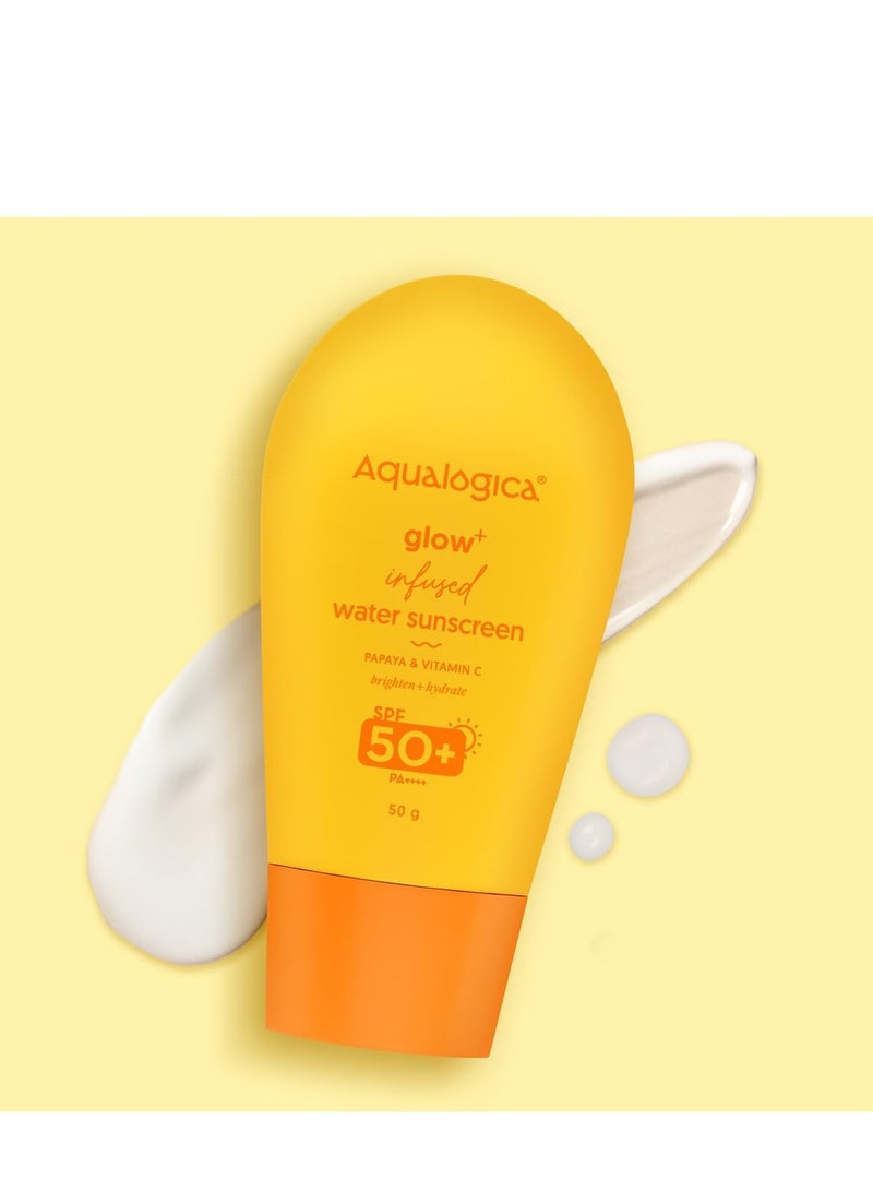 Aqualogica Glow+ nfused Water All Skin Type Sunscreen Spf 50+ Pa+ With Papaya&Vitamin C Ultralight Water 50G