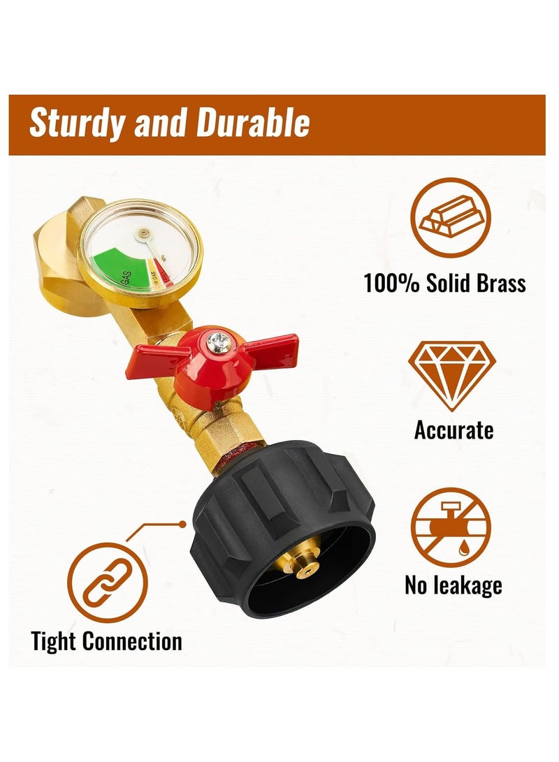 Propane Refill Adapter with Valve and Gauge, Easily Fill 1lb Bottles from 20lb Tank - Compatible with QCC1/Type1 Propane Tanks and Disposable 1lb Cylinders - Safe Propane Bottle Connector