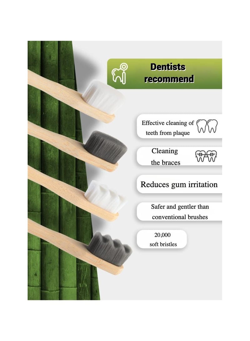 Bamboo Toothbrush, 4 Pack Extra Soft Bristles, 20000 Soft Natural Bristle Toothbrush, Biodegradable Toothbrushes, Eco Friendly Toothbrushes for Sensitive Teeth Gum Recession, Excellent Gift