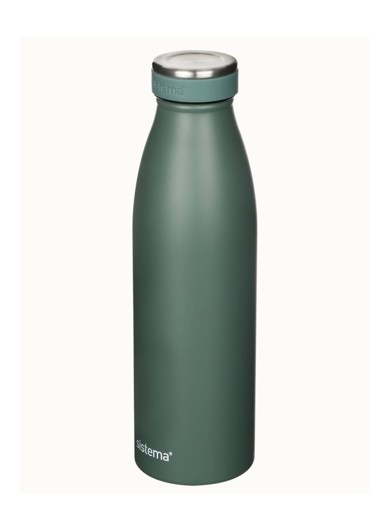 Sistema Hydrate Stainless Steel Water Bottle, 500 ml Leak-Proof Reusable BPA & Phthalate Free Double Wall Vacuum Insulation Keeps Cold for 12 hrs, Hot 6 hrs, Nordic Green