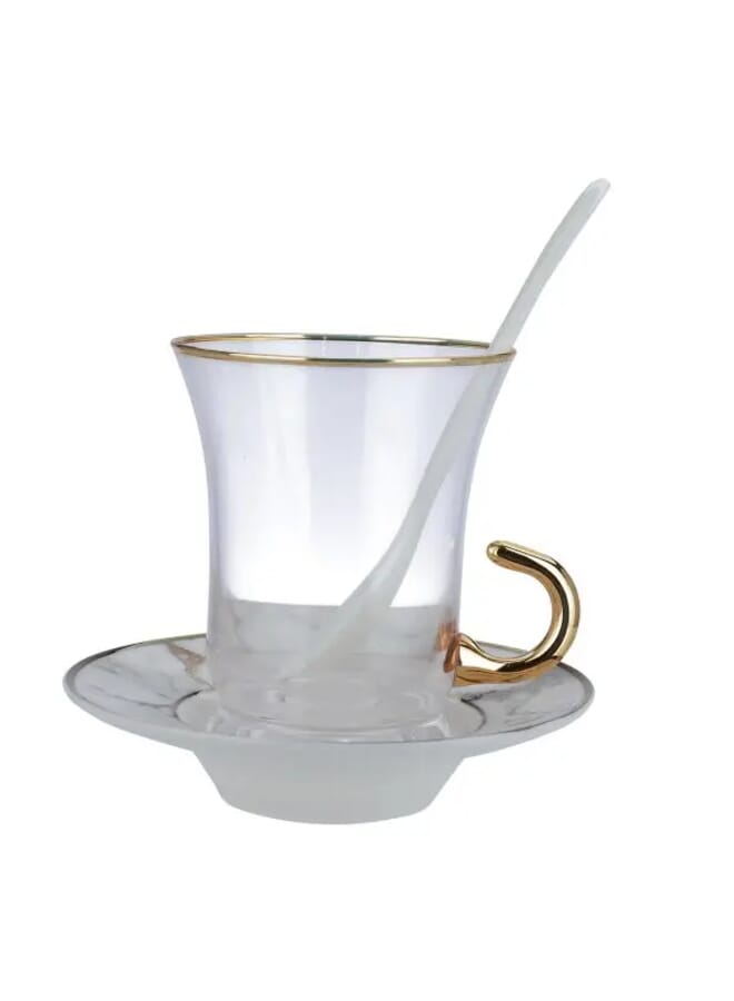 26 Pieces White Porcelain Tea and Coffee Serving Set Gray Pattern
