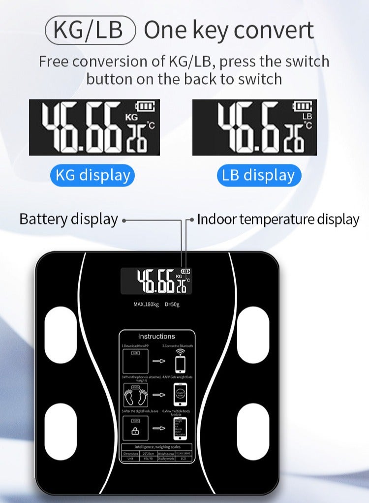 Smart Bluetooth Body Weight Scale, Digital Home Health Scale with Body Fat Measurement and APP Integration