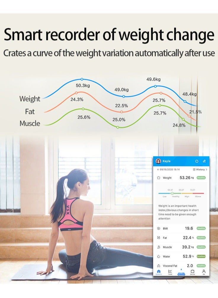 Smart Bluetooth Body Weight Scale, Digital Home Health Scale with Body Fat Measurement and APP Integration