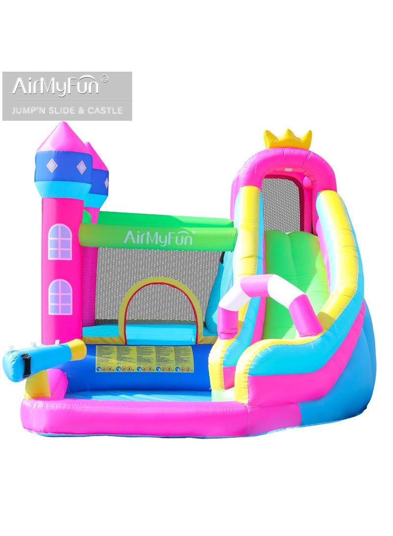 AirMyFun Inflatable Water slide Pink Princess Bounce House for Big Kids 8-12 with Long Slide and Spray Water Gun for Kids Backyard Inflatable Bouncy Castle