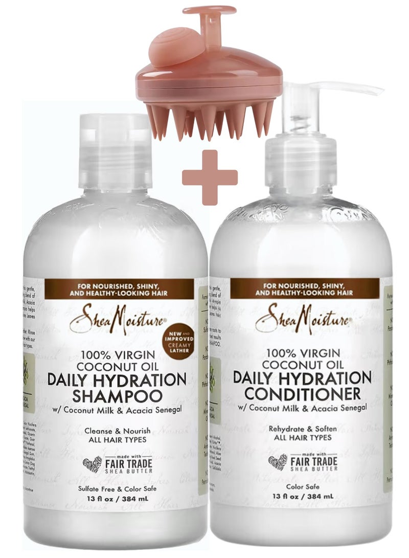 100% Virgin Coconut Oil Daily Hydration Shampoo and Conditioner Set, 13 oz Each - Moisturizes, Softens, and Detangles, Sulfate-Free