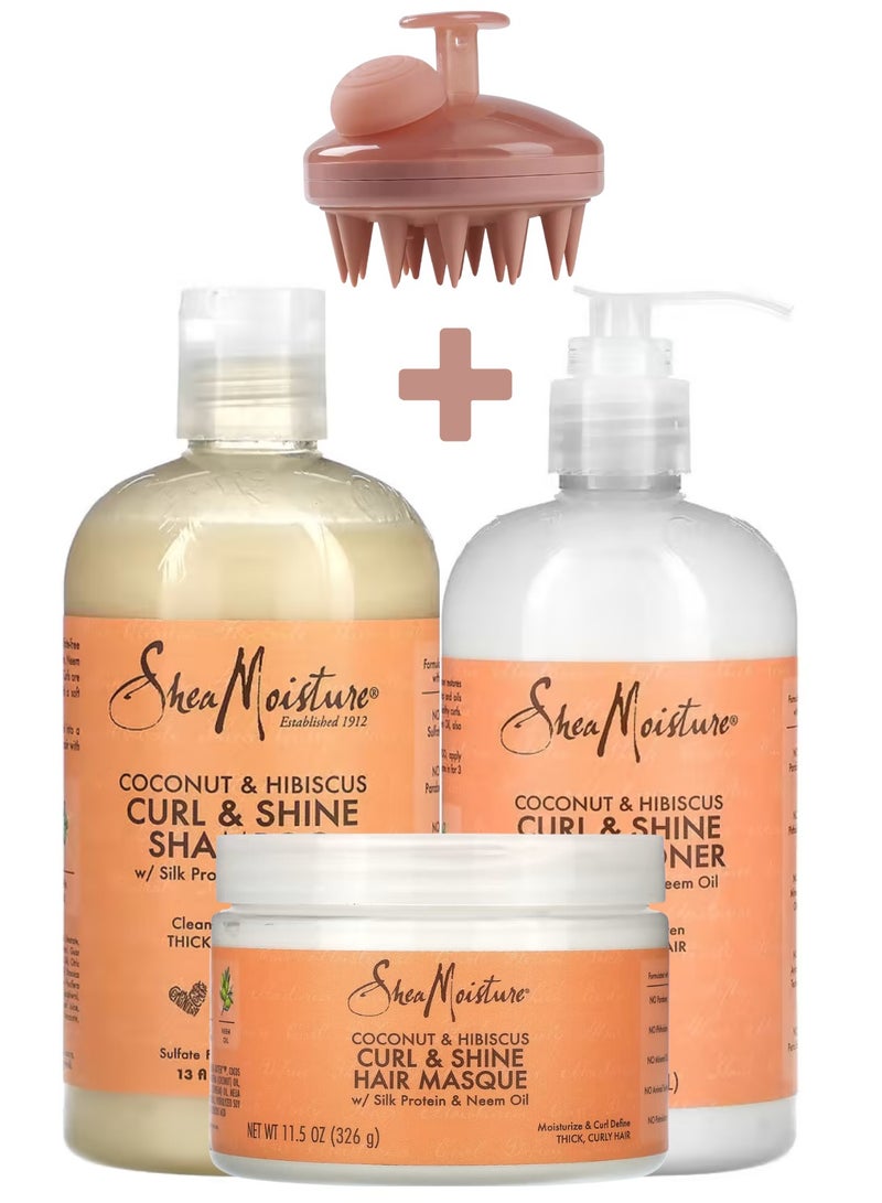 Ultimate Curl Care Bundle - Assorted Shampoos, Coconut & Hibiscus Curl and Shine Conditioner 13 oz, and Curl Enhancing Smoothie 12 oz - Hydrate, Define, and Shine, Sulfate-Free