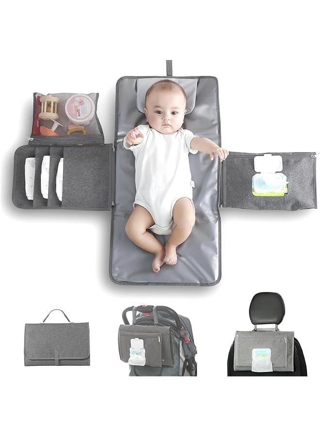 Baby Portable Changing Pad with Wipes Pocket for Diaper Bag Wipeable Waterproof Newborn Travel Mat Shower Gifts