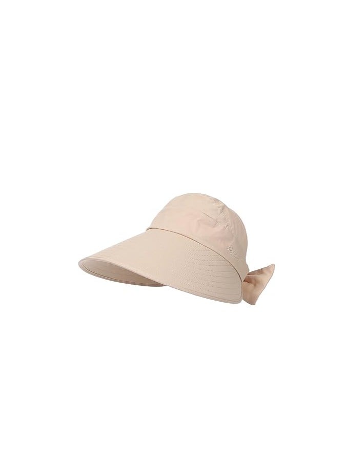 Sun Visor Hat for Women, Beach Sun Hat, Large Wide Brim Anti-UV Golf Tennis Cap, Ponytail Hat, Packable UPF 50+ Travel Outdoor, Pool Visors, for Outdoor Sports Tennis Running Beach Games(Beige)