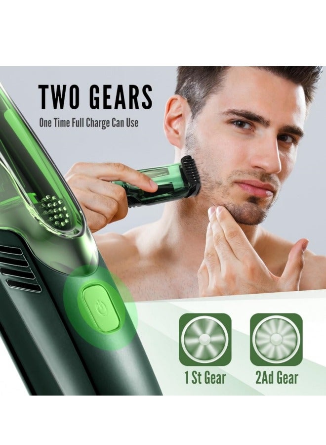 Vacuum Beard Trimmer for Men, Mustache Trimmer with Styles Adjustable, Built-in Vacuum Trimmer for Mustache, Sideburns, Facial Hair, Rechargeable, IPX6 Waterproof