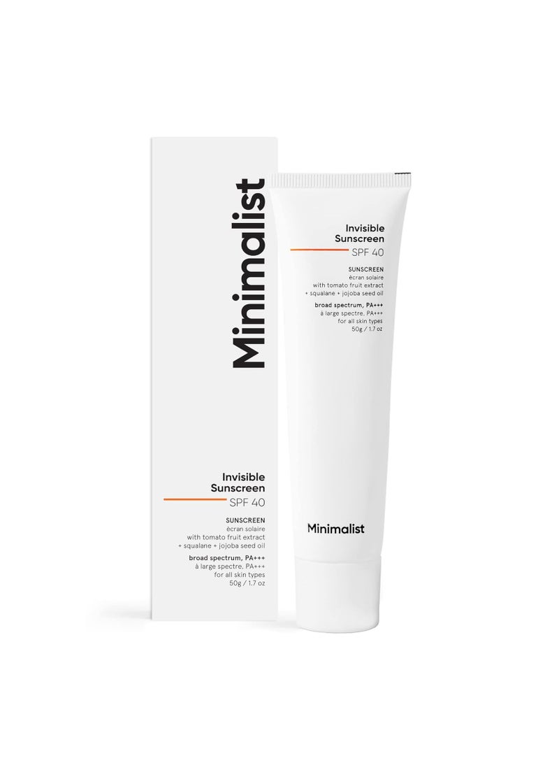 Minimalist Invisible Sunscreen For Oily Skin|Spf 40 Pa+++|Clinically Tested In Usa(In-Vivo)|Water Resistant Sweat Resistant|For Women&Men|50 Gm, 1 Count