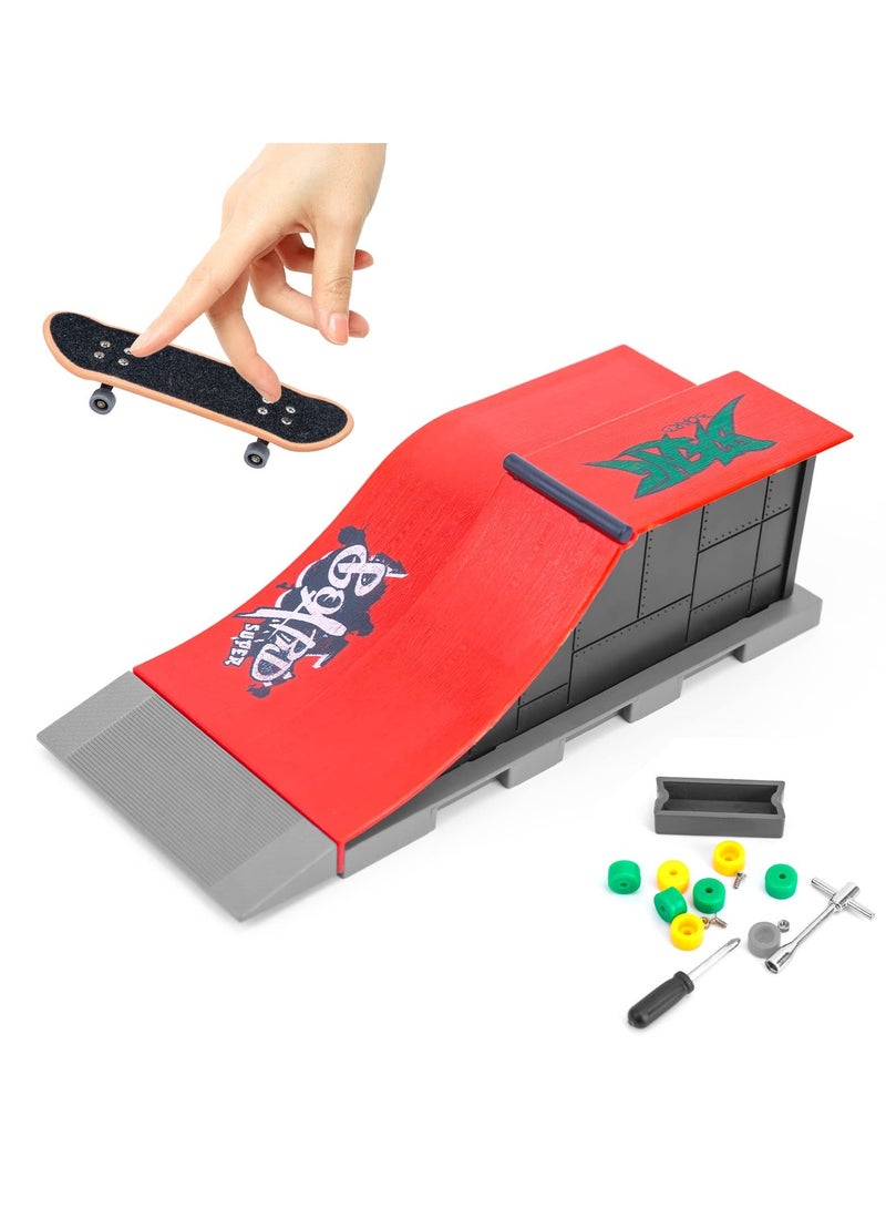 Finger Skateboard Ramp Set, Mini Finger Skateboard and Ramp Accessories Set, Props Deck Track Ultimate Park Set, Ramps Fingerskate Toy Set for Kids Birthday Gift (E)