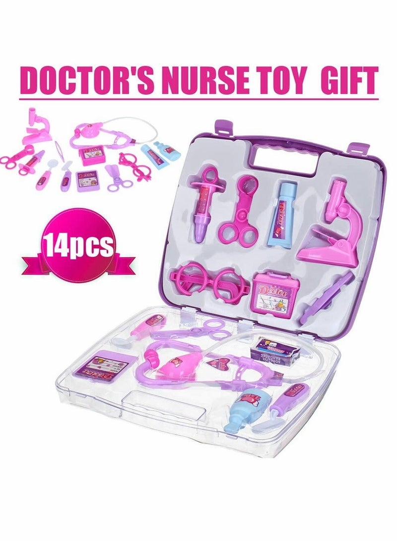 Kids Doctor Play Kit, 14 Pieces Pretend Play Doctor Set with Carry Case, Toy Medical Kit, Toddler Social Emotional Learning Toys