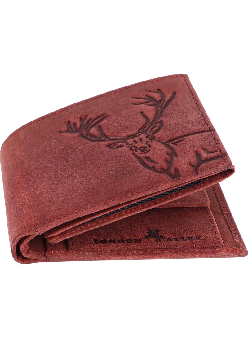 LONDON ALLEY Elk Vintage Red Men's Leather Wallet