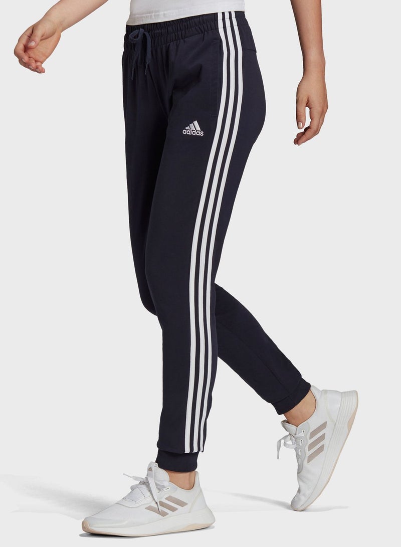 Side Stripes Detail Mid-Rise Cuffed Sweatpants Navy Blue/White