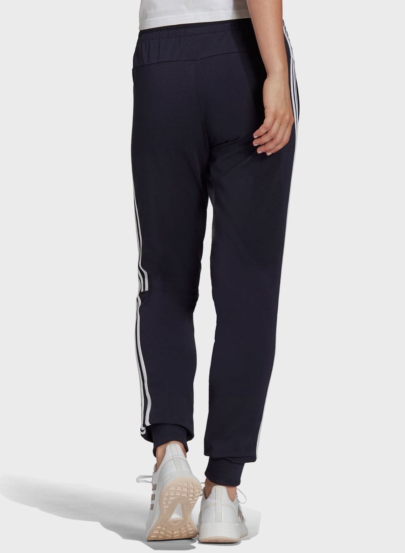 Side Stripes Detail Mid-Rise Cuffed Sweatpants Navy Blue/White