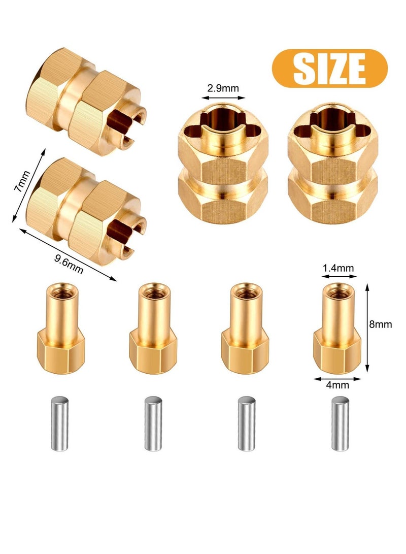 Hex hub Extended Wheel Wheel Spacers Brass Weight Hex Hub Extended Combiner with a Cross Wrench Compatible SCX24 AXI90081 Upgrades Parts 1/24 RC Crawler Car Accessories Golden