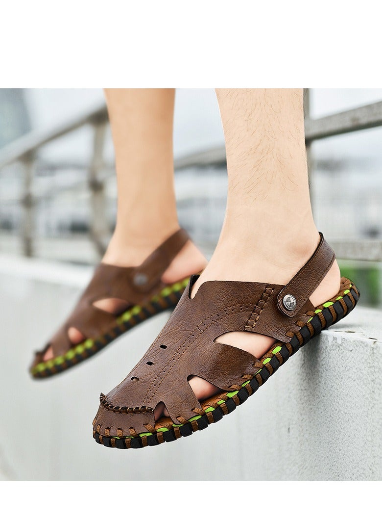 Outdoor Beach Sandals Men's Trendy Genuine Leather Men's Sandals and Slippers