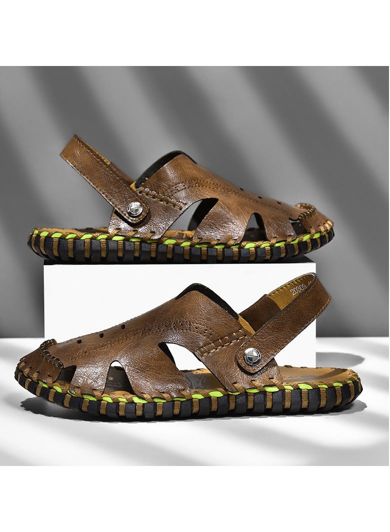 Outdoor Beach Sandals Men's Trendy Genuine Leather Men's Sandals and Slippers