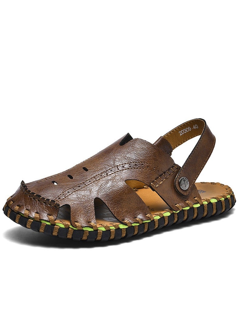 Outdoor Beach Sandals Men's Trendy Genuine Leather Men's Sandals and Slippers