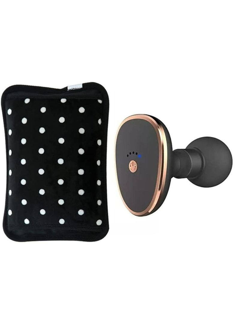 Set of Electric Hot Water Bag with Massager for Body Pain + 5-Speed Mini Portable USB Rechargeable Massage Gun – Deep Tissue Muscle Massager for Body and Neck Pain Relief, Fitness Recovery Tool