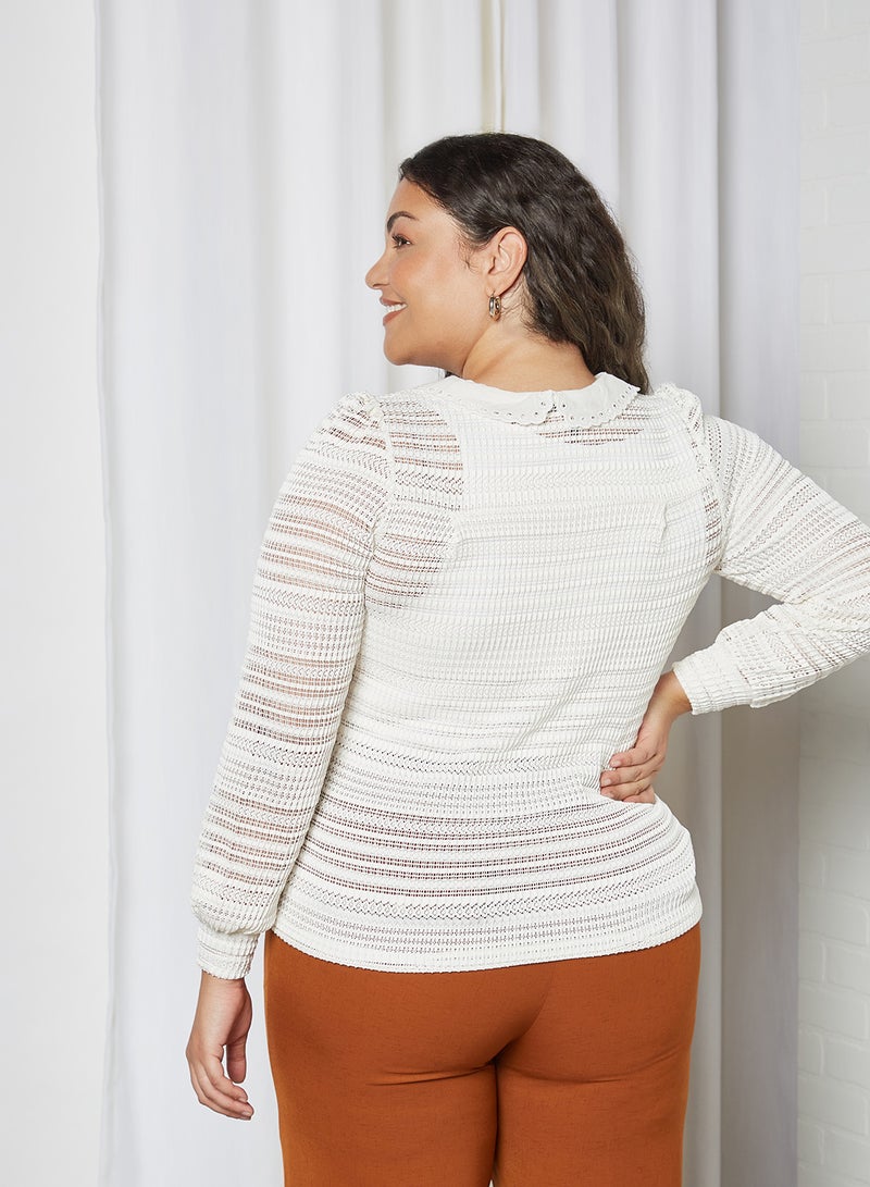 Plus Size Openwork Top Offwhite