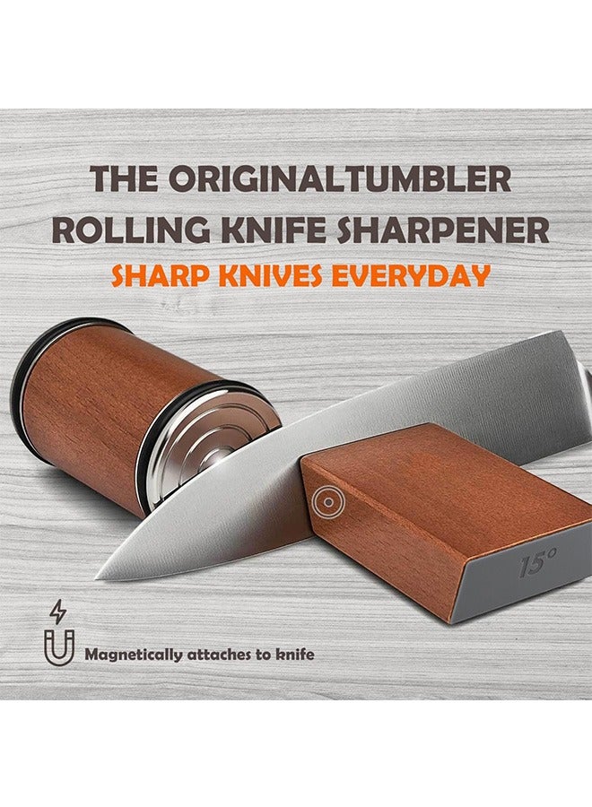 Rolling Knife Sharpener Kit, magnetic knife sharpener with Two Fixed Angles 15 and 20 ​Degrees, Wooden roller sharpener for knives for Pocket Knife, Kitchen Knives, Chef Knife Set.