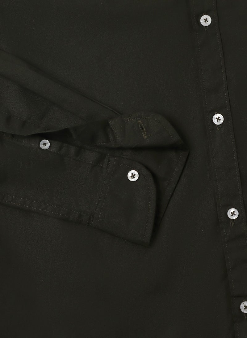 Men's Slim Fit Olive Green Casual Cotton Spread Shirt