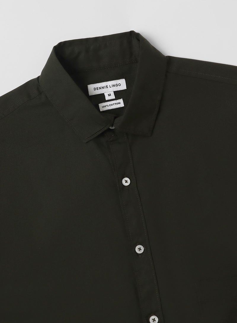 Men's Slim Fit Olive Green Casual Cotton Spread Shirt