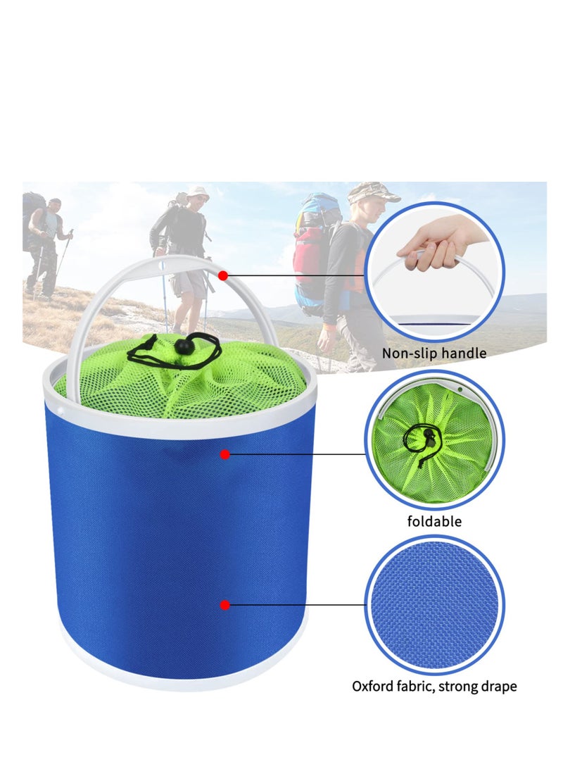 Collapsible Camping Fishing Bucket, Portable Folding Bucket, 11L (2.9 Gallons) Durable Pop Up Water Bucket, with Net and Rope, for Car Washing, Fishing,Boating or Other Outdoor Activities