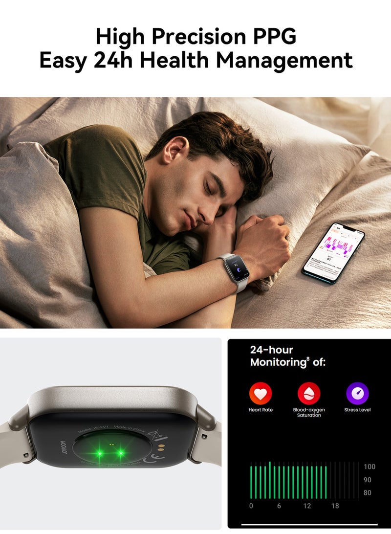 340 mAh JR-FT3 Smart Watch Can Make and Receive Calls 1.96-inch HD Screen Bluetooth Connection Fitness Monitoring 340mAh Unisex Compatible with Apple and Android Metal Silicone Strap silver
