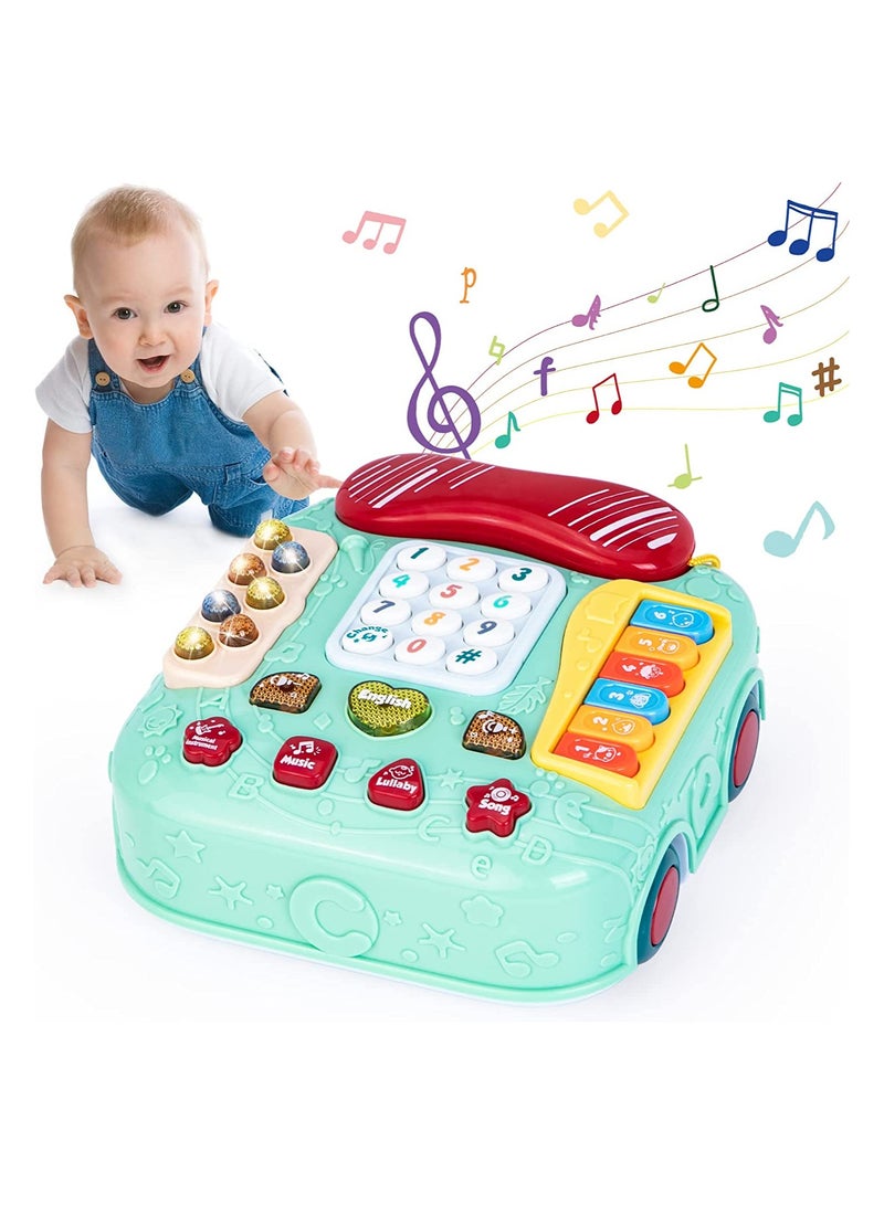 Baby Educational Musical Toy Phone, Pull Along Car Toys, Musical Light Walking Telephone Toys for Toddlers Kids, for 1 Year Old Boys Girls