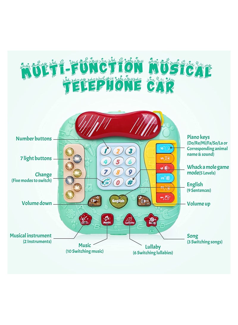 Baby Educational Musical Toy Phone, Pull Along Car Toys, Musical Light Walking Telephone Toys for Toddlers Kids, for 1 Year Old Boys Girls