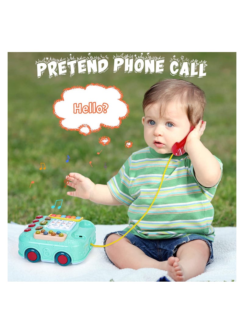 Baby Educational Musical Toy Phone, Pull Along Car Toys, Musical Light Walking Telephone Toys for Toddlers Kids, for 1 Year Old Boys Girls