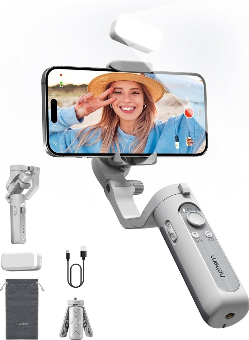 hohem iSteady XE Kit Gimbal Stabilizer for Smartphone, 3-Axis Gimbal for iPhone & Android with Magnetic Adjustable Fill Light, Portable & Foldable Stabilizer for Video Recording, YouTube TikTok Video