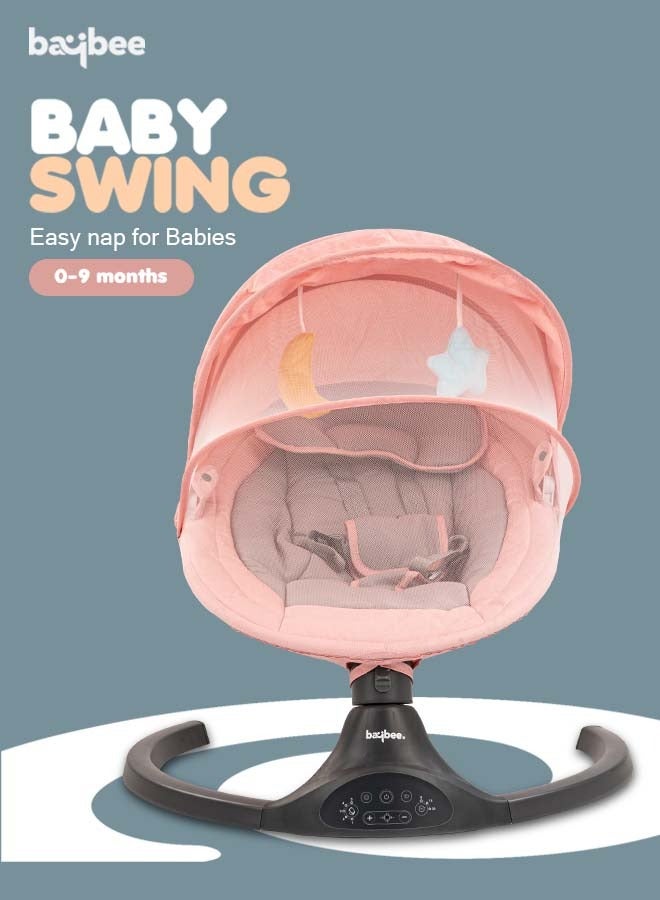 Premium Automatic Electric Baby Swing Cradle for Baby with 5 Adjustable Swing Speed, Remote, Electric Swing with Soothing Vibrations Music, Mosquito Net, Safety Belt, Baby Toys Swing for Baby Pink