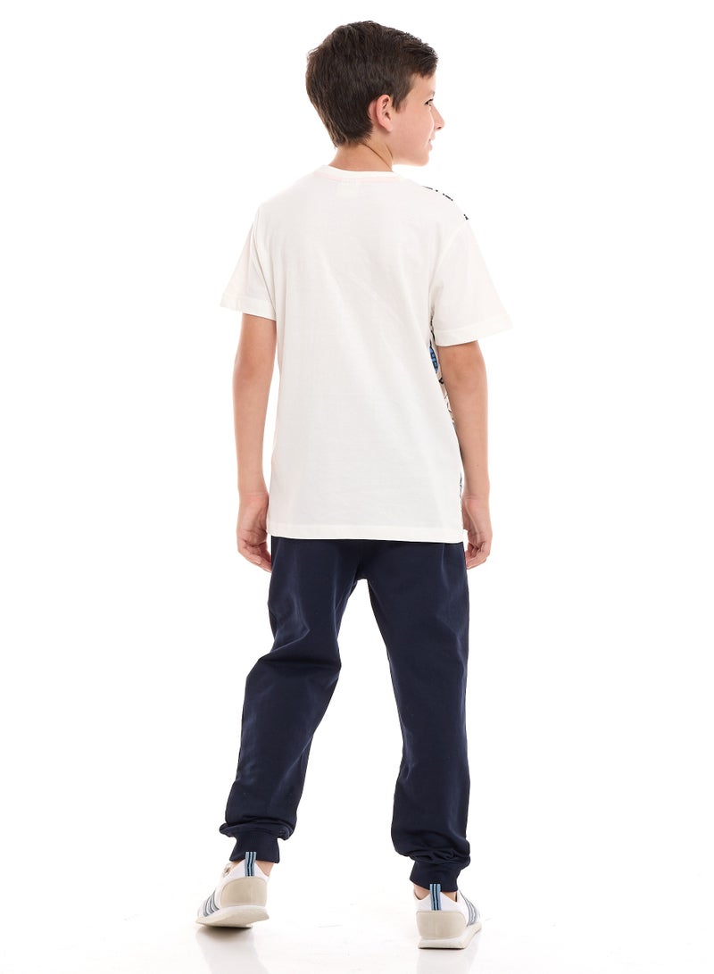 Boys' Summer Outfit Set: 2-Piece T-Shirts & Jogger -White & Navy