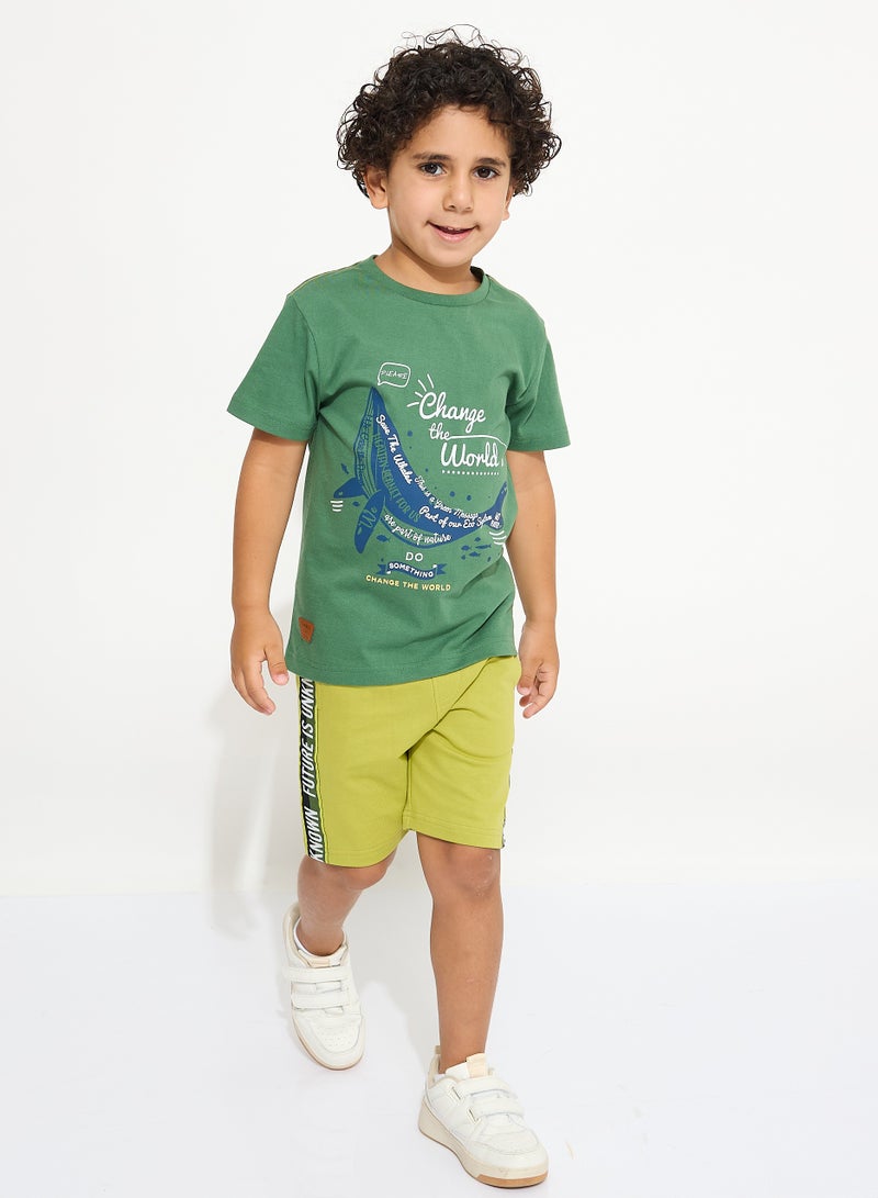 Boys' Summer Outfit Set: 2-Piece T-Shirts & Shorts - Green & Dark Green (2-8 Years)