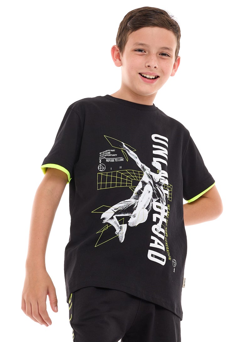 Boys' Summer Outfit Set: 2-Piece T-Shirts & Short - Black