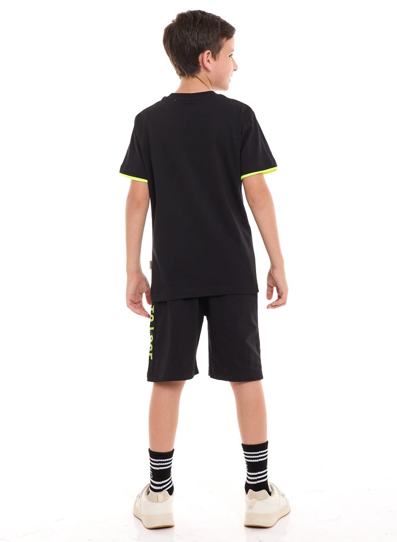 Boys' Summer Outfit Set: 2-Piece T-Shirts & Short - Black