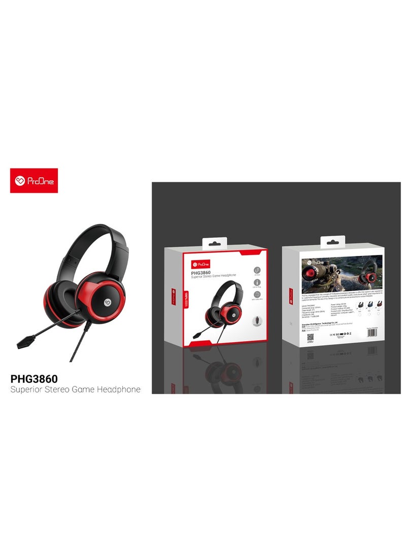 ProOne PHG3860 Gaming Headset - Memory Foam Cushion - for PC, Mac, PS4, PS5, Switch, Xbox One, Xbox Series X|S, Mobile - 3.5mm Audio Jack - Lightweight 255g - ABS+PP Material