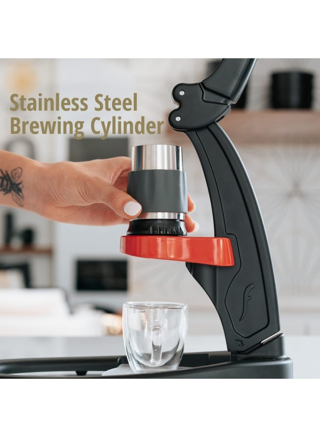 Espresso Maker - Classic with Pressure Kit All Manual Lever Espresso Machine for The Home with Stainless Steel Tamper Pressure Gauge and Portable Carrying Case Black and Red