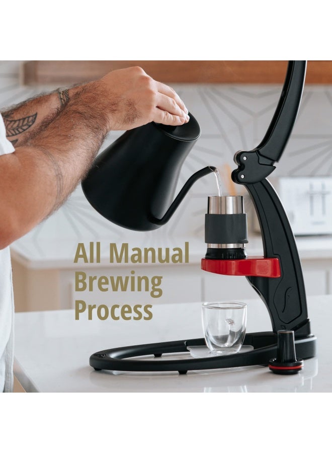 Espresso Maker - Classic with Pressure Kit All Manual Lever Espresso Machine for The Home with Stainless Steel Tamper Pressure Gauge and Portable Carrying Case Black and Red