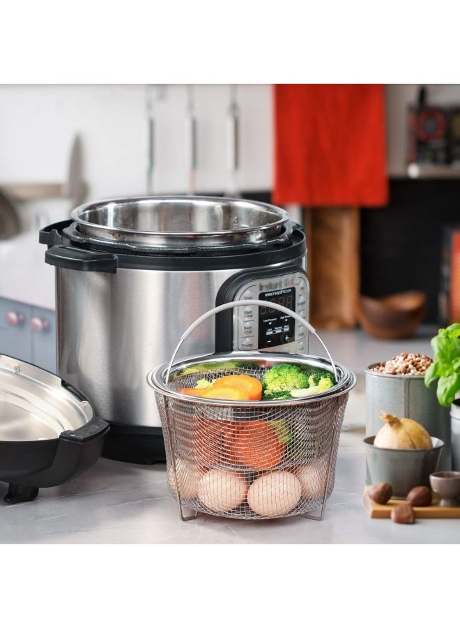 Aozita  Steamer Basket For Instant Pot Accessories 6 Qt Or 8 Quart - 2 Tier Stackable 18 8 Stainless Steel Mesh Strainer Basket - Silicone Handle - Vegetable Steamer Insert Egg Basket Pasta Strainer