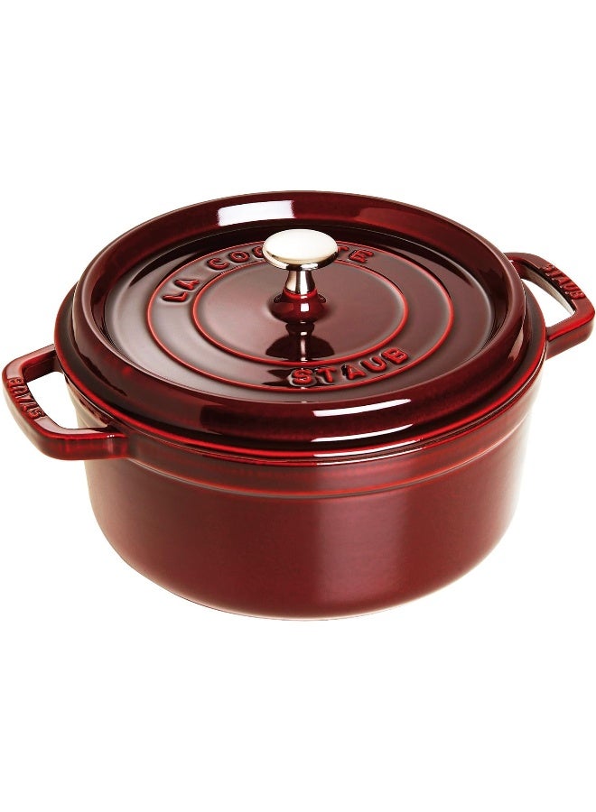 Staub Round Cocotte 24Cm Grenadine 3.8L Cast Iron Material Matte Black Inner Enamel. Lid With Aroma Rain Structure. Suitable For All Types Of Hobs Incl. Induction. Ovensafe. Grill Safe.