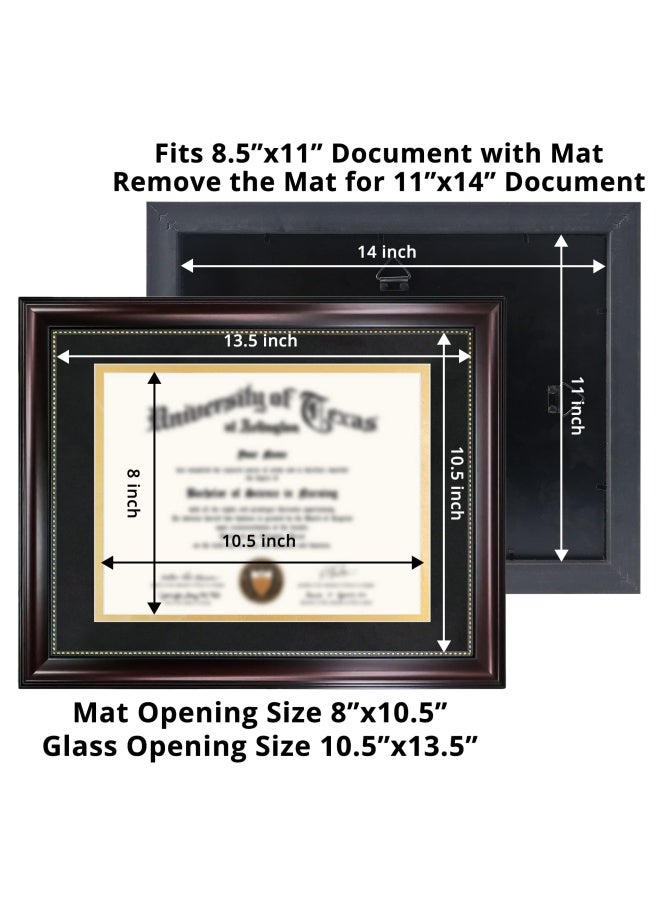 Graduationmall 8.5X11 Diploma Frame With Black Over Gold Mat Or Display 11X14 Document Without Mat  Uv Protection Acrylic  Mahogany With Gold Beads