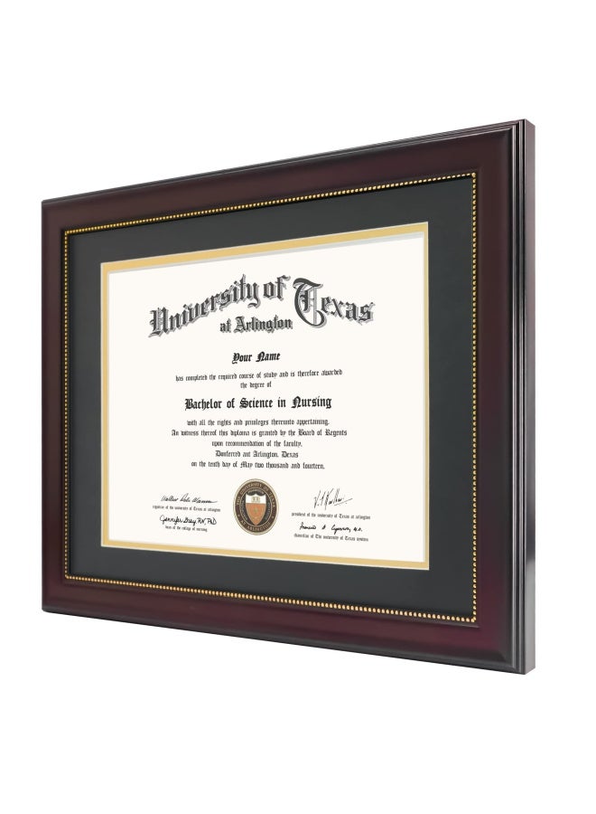 Graduationmall 8.5X11 Diploma Frame With Black Over Gold Mat Or Display 11X14 Document Without Mat  Uv Protection Acrylic  Mahogany With Gold Beads