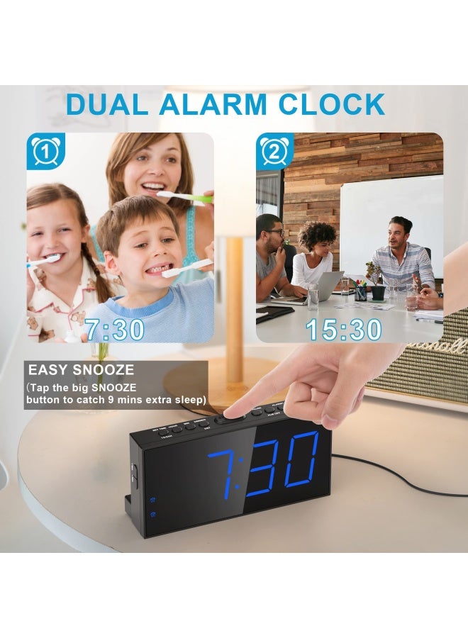 Loud Alarm Clock for Heavy Sleeper Vibrating Alarm Clock for Hearing Impaired Deaf Annoying Alarm Clock USB Port Dual Alarm with Snooze 7  Large Dimmable LED Display Battery Backup Easy to Use DST