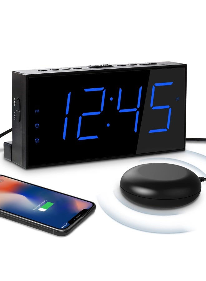 Loud Alarm Clock for Heavy Sleeper Vibrating Alarm Clock for Hearing Impaired Deaf Annoying Alarm Clock USB Port Dual Alarm with Snooze 7  Large Dimmable LED Display Battery Backup Easy to Use DST